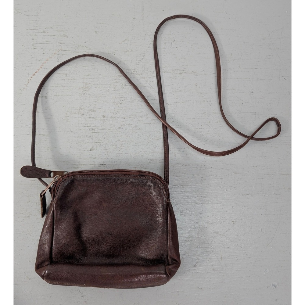Vintage Brown Genuine Leather Triple Compartment Crossbody Bag India Small 7"x6"